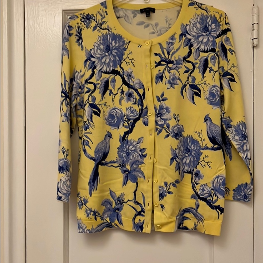 Talbots Yellow and Blue Patterned Cardigan